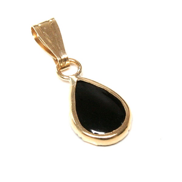 9ct Gold Black Onyx Teardrop Pendant Necklace no chain with FREE gift box
