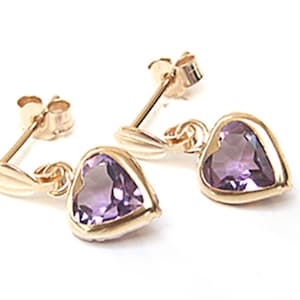 Solid 9ct Gold Amethyst Love Heart Drop Dangly earrings 6mm with FREE Gift Box