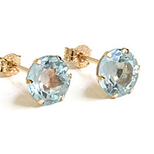 Solid 9ct Gold Blue Topaz 6mm Round Stud earrings With FREE Gift Box