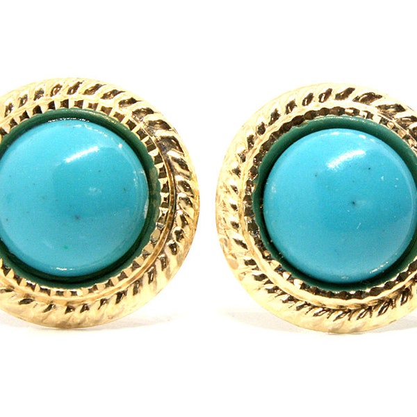 Boucles d’oreilles 9ct Gold Turquoise round Studs Made in UK