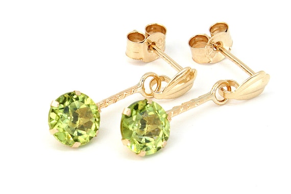 9ct Gold Peridot Drop earrings 5mm round