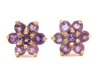 9ct Gold Amethyst Studs cluster earring