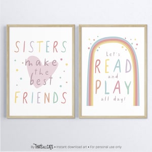 Sisters printable, girls room wall art, nursery decor girl, nursery printable wall art, nursery prints girl, playroom print, lets play print