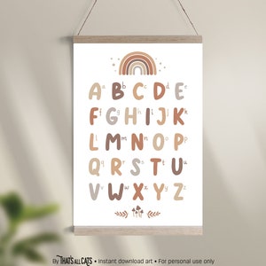 Boho Alphabet Print, Minimalist Kids Room Decor (Digital Download)