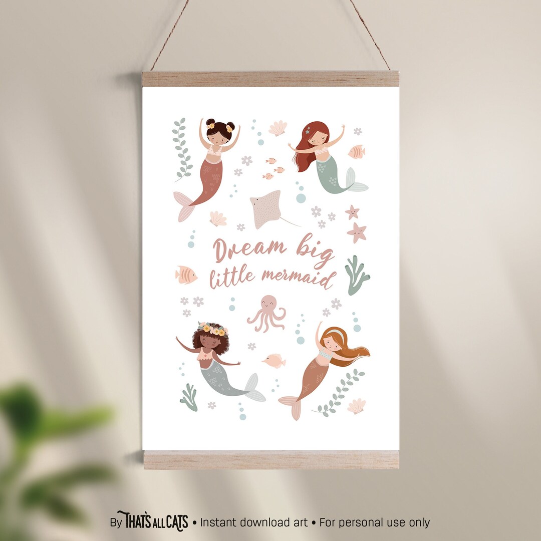 Mermaid Printable Wall Art, Mermaid Nursery Print, Girls Room Decor ...