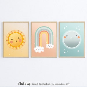 Nursery prints set, nursery printable wall art, nursery prints neutral gender, kids room decor printable, nursery decor, rainbow prints set