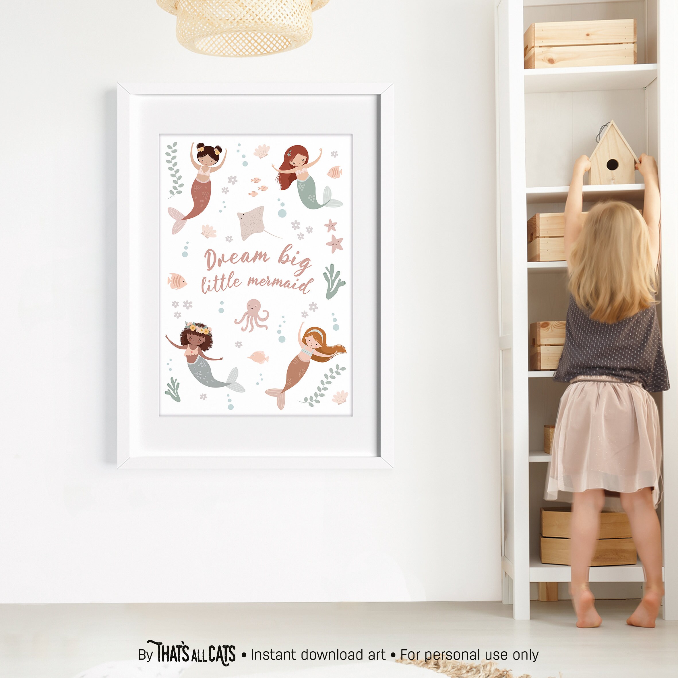 Mermaid Printable Wall Art, Mermaid Nursery Print, Girls Room Decor ...