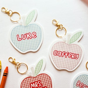 Backpack Apple Name Tag,Acrylic Keychain,Apple Name Keychain,Personalized Acrylic Name Tag, Teacher Name Tag, Bag Tag,Lunch Box Tag,Kids Tag