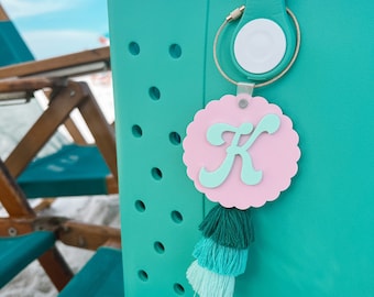Initial Bag Charm, Name Beach Tote Tag, Beach Tote, Acrylic Name Keychain, Bogg Bag Tassel, Bestseller