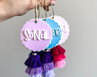 Personalized Bag Charm, Name Beach Tote Tag, Beach Tote, Acrylic Name Keychain, Bogg Bag Tassel, Bestseller