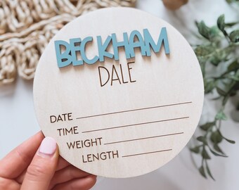 Birth Announcement Sign, Engraved Wooden Name Sign, Name Announcement Plaque, Wooden Nursery Decor , Newborn Photo Prop, Baby Shower Gift
