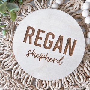 Birth Announcement Sign, Engraved Wooden Name Sign, Name Announcement Plaque, Wooden Nursery Decor , Newborn Photo Prop, Baby Shower Gift