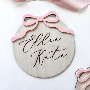 Bow Baby Name Announcement Sign, Bow Engraved Baby Name Reveal Plaque, Baby Bow Birth Sign, Newborn Photo Prop Wood