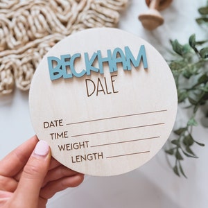 Birth Announcement Sign, Engraved Wooden Name Sign, Name Announcement Plaque, Wooden Nursery Decor , Newborn Photo Prop, Baby Shower Gift