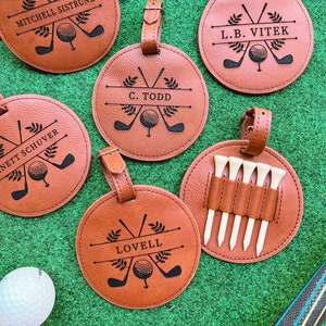 Personalized Golf Bag Tag with Tees, Engraved Leather Golf Bag Tag, Father's Day Gift, Gift for Dad, Golf Gifts, Personalized Golf Tag