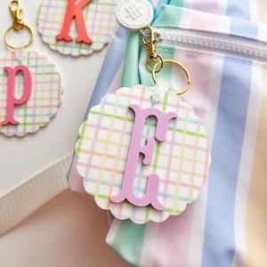 Scallop Monogram Bag Tag, Acrylic Keychain, Retro Name Keychain, Personalized Acrylic Name Tag, Booksack Bag Tag, Lunch Box Tag, Kids Tag