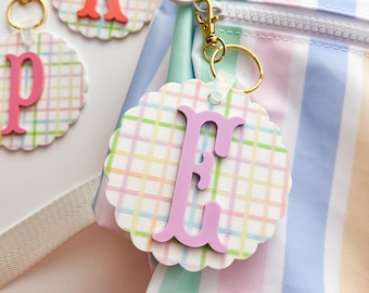 Scallop Monogram Bag Tag, Acrylic Keychain, Retro Name Keychain, Personalized Acrylic Name Tag, Booksack Bag Tag, Lunch Box Tag, Kids Tag