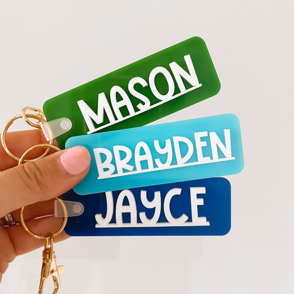 Backpack Name Tag,  Acrylic Keychain, Retro Name Keychain, Personalized Acrylic Name Tag, Diaper Bag Tag, Lunch Box Tag, Kids Tag