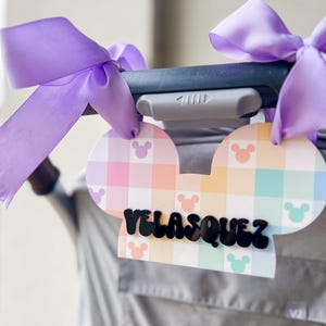 Personalized Stroller Tag, Mouse Ear Name Sign, Theme Park Stroller Tag, Custom Acrylic Tag, Stroller Marker, Vacation Must-Have