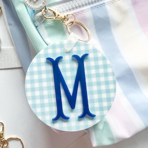 Gingham Acrylic Initial, Acrylic Keychain, Retro Name Keychain, Personalized Acrylic Name Tag, Booksack Bag Tag, Lunch Box Tag, Kids Tag