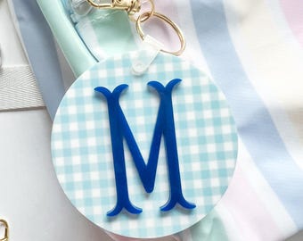 Gingham Acrylic Initial, Acrylic Keychain, Retro Name Keychain, Personalized Acrylic Name Tag, Booksack Bag Tag, Lunch Box Tag, Kids Tag