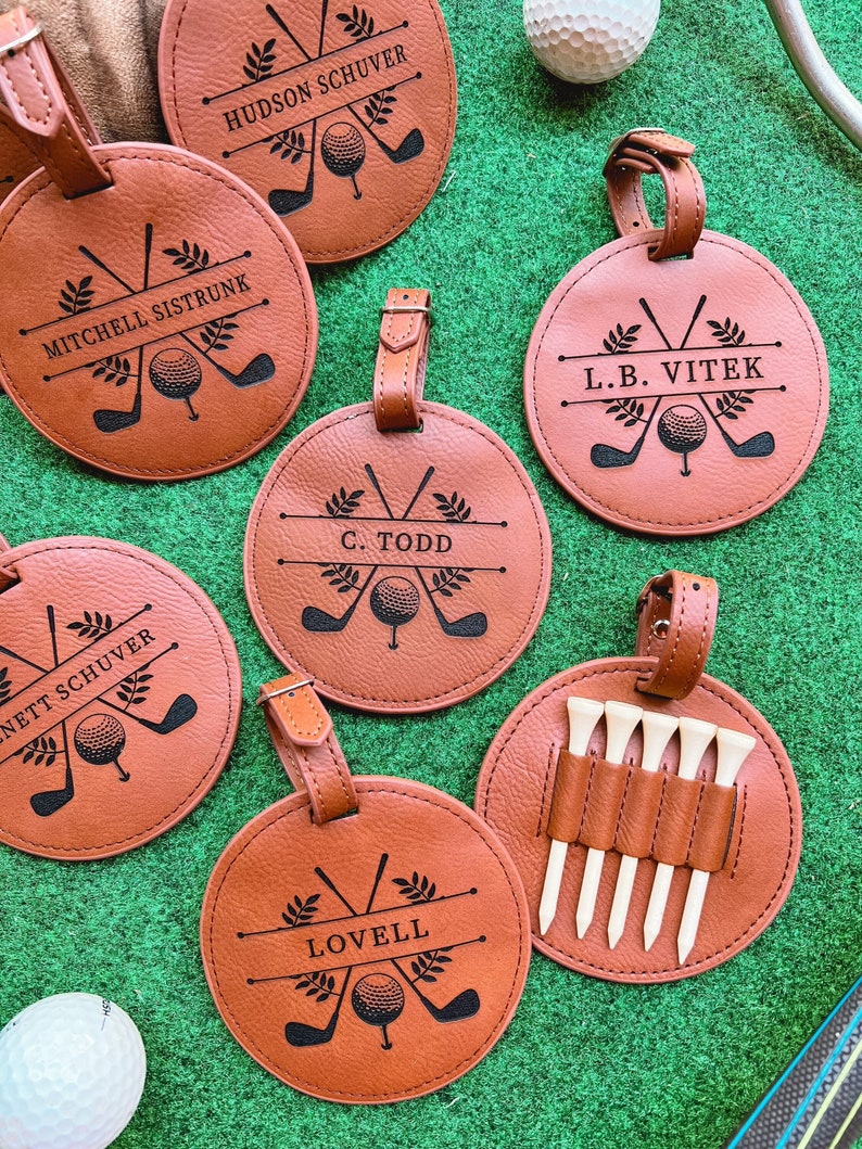 Personalized Golf Bag Tag With Tees Engraved Leather Golf Bag Etsy