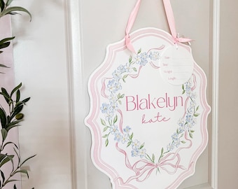 Floral Hospital Door Hanger, Custom Baby Boy or Girl, Personalized Newborn Door Sign, Nursery Décor, Baby Shower Gift, Hospital Room