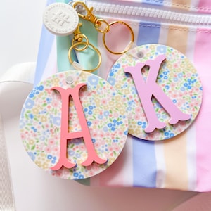 Floral Monogram Bag Tag, Acrylic Keychain, Retro Name Keychain, Personalized Acrylic Name Tag, Booksack Bag Tag, Lunch Box Tag, Kids Tag