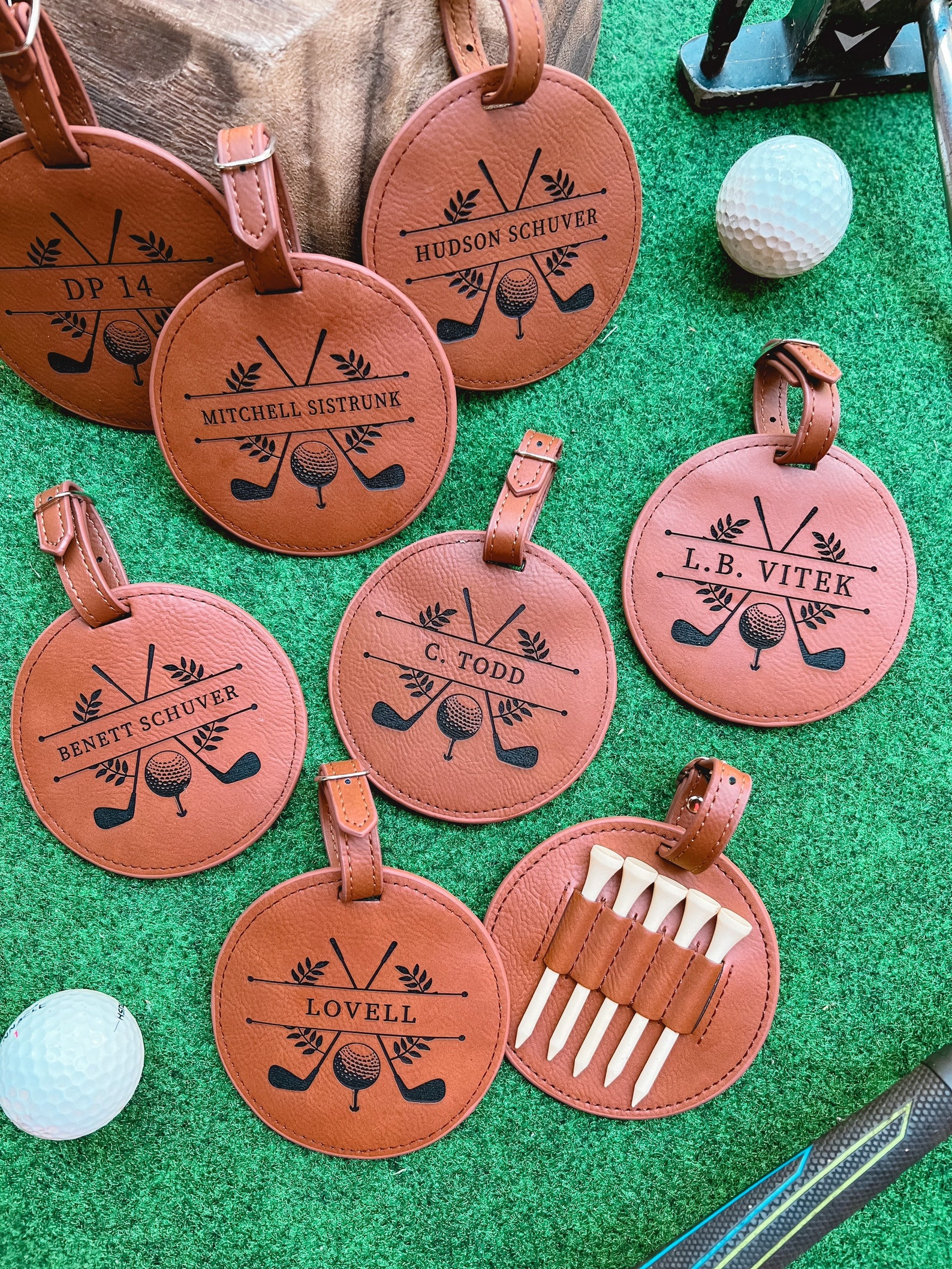 Personalized Golf Bag Tag With Tees Engraved Leather Golf Bag Tag Personalized Golf Bag Tag With Tees Engraved Leather Golf Bag Tag