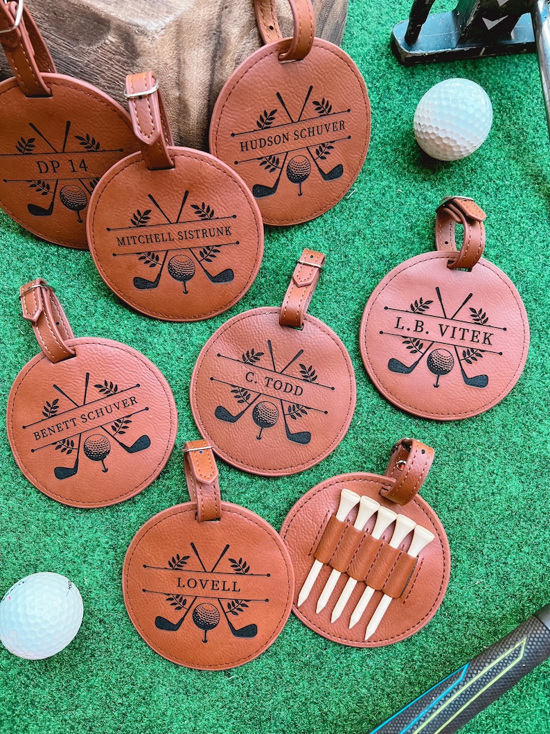 Personalized Golf Bag Tag With Tees Engraved Leather Golf Bag Etsy