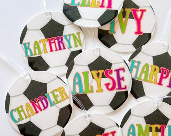 Personalized Soccer Bag Tag , Custom Sports Name Tag for Girls, Soccer Backpack Charm, Team Gift, Athlete Keychain