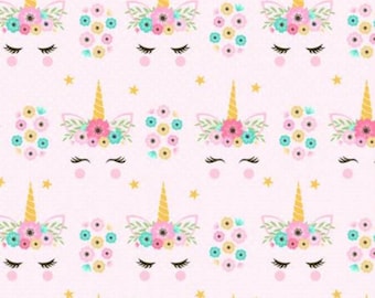 Floral Unicorn Fabric - Unicorn Fabric - Pink Unicorn Fabric - Flowers and Unicorn Fabric - By the Yard