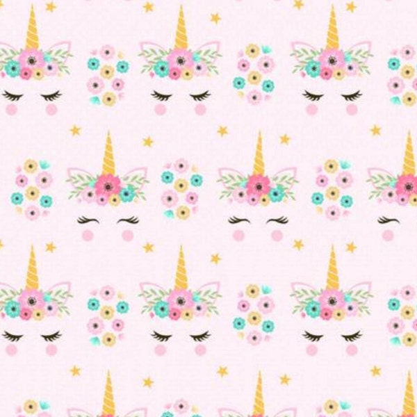 Floral Unicorn Fabric - Unicorn Fabric - Pink Unicorn Fabric - Flowers and Unicorn Fabric - By the Yard