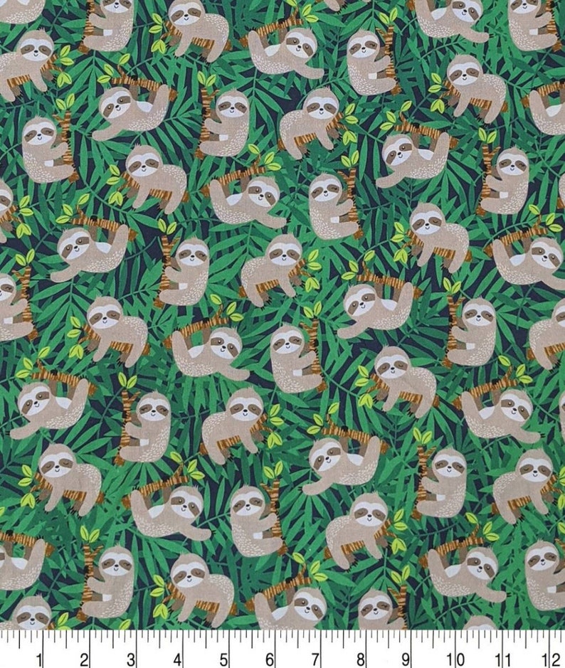 Turquoise Sloth Fabric by the Yard Yoga Sloth Cute Sloth | Etsy