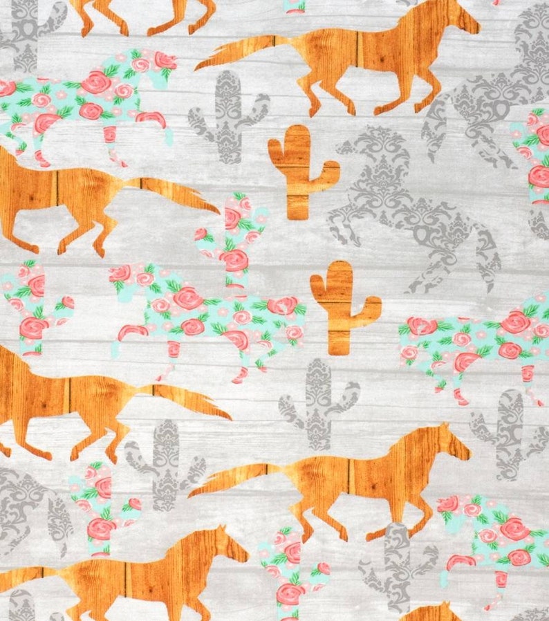 Horses and Cactus Cotton Fabric Cowgirl Fabric Rustic Girl Etsy