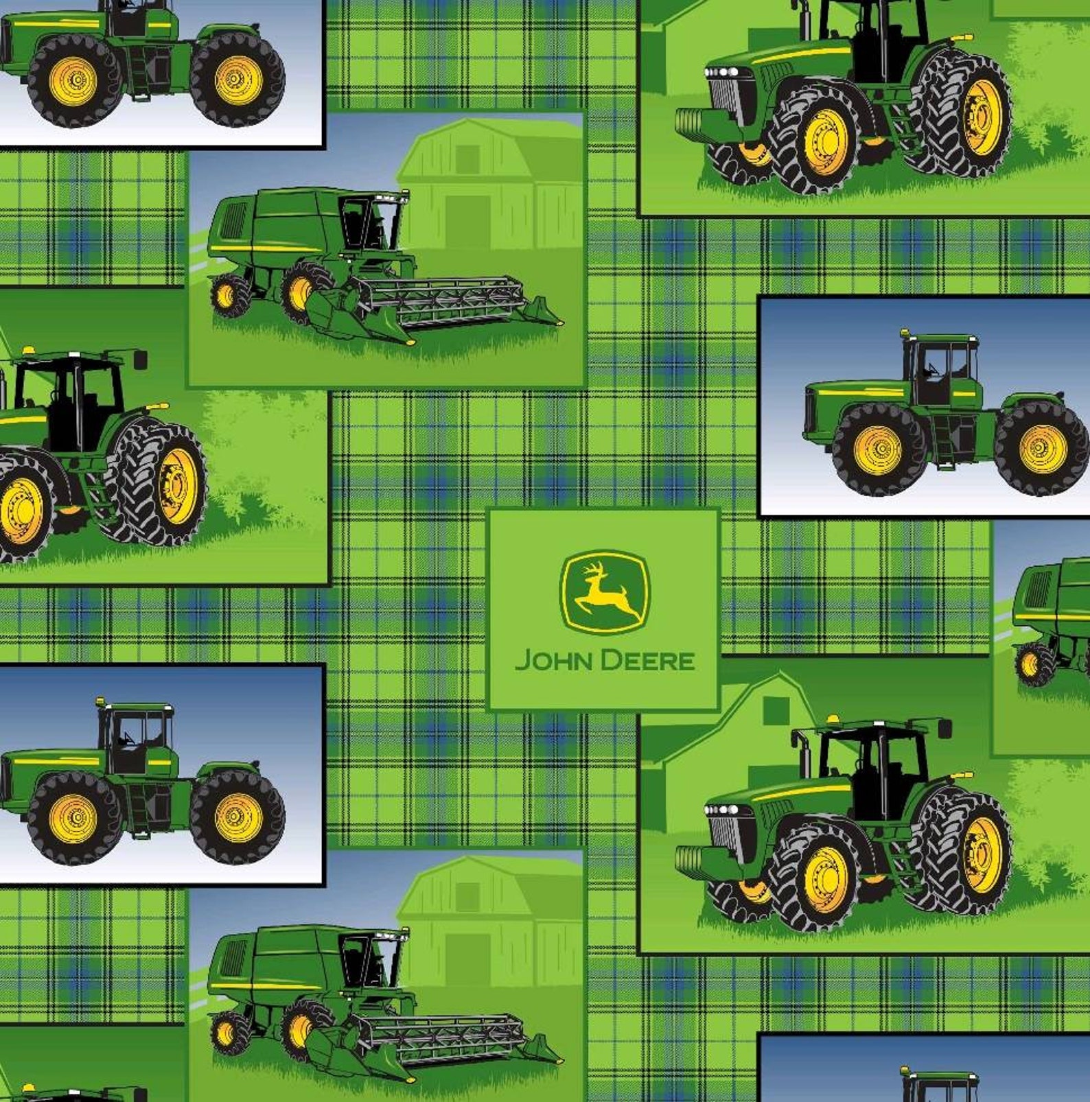 John Deer Fabric by the Yard Green Tractor Fabric Farm Etsy