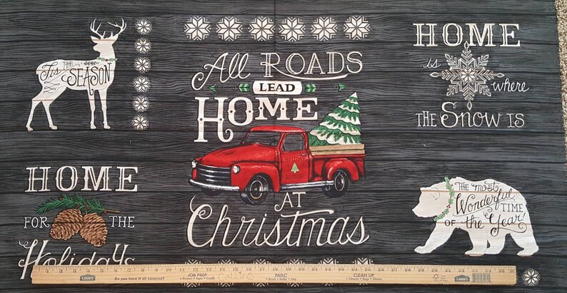 Rustic Christmas Panel Red Christmas Truck Fabric Rustic Red Truck Fabric Rustic Christmas Fabric Country Christmas Fabric