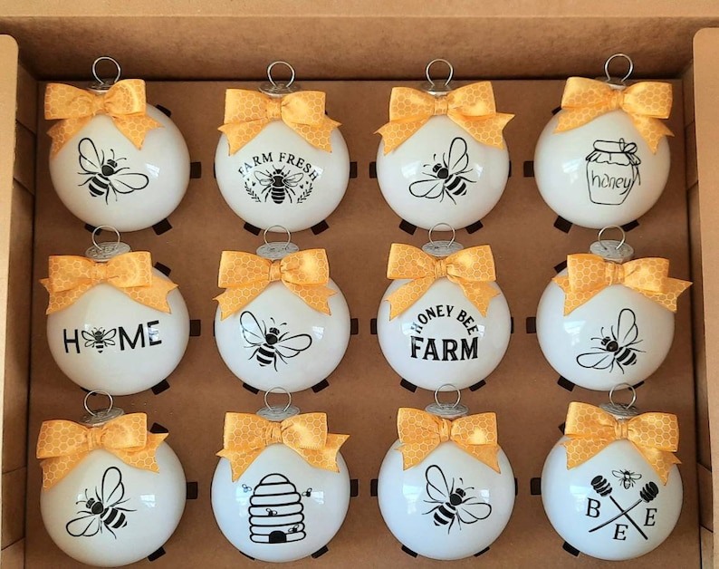 Honey Bee Christmas Ornaments Honey Bee Farm Bumblebee Bee Farm Ornaments Honeycomb Save the Bees image 1