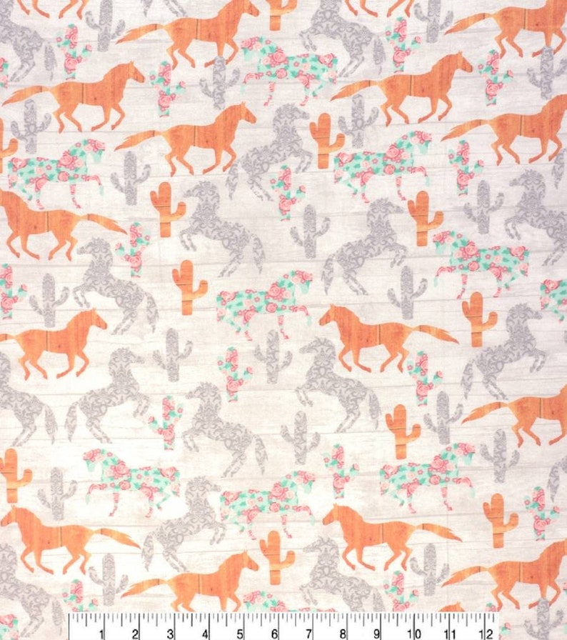 Horses and Cactus Flannel Cotton Fabric Cowgirl Fabric Etsy