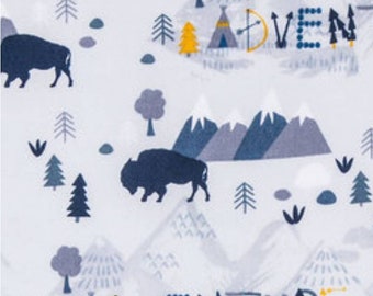 Adventure Buffalo Fabric - Roam Free - Mountain Blue Fabric - Baby Blanket