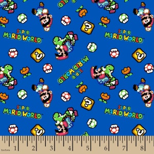 Super Mario World Fabric - Mario Fabric - Nintendo Fabric - Video Game Fabric