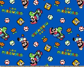 Super Mario World Fabric - Mario Fabric - Nintendo Fabric - Video Game Fabric