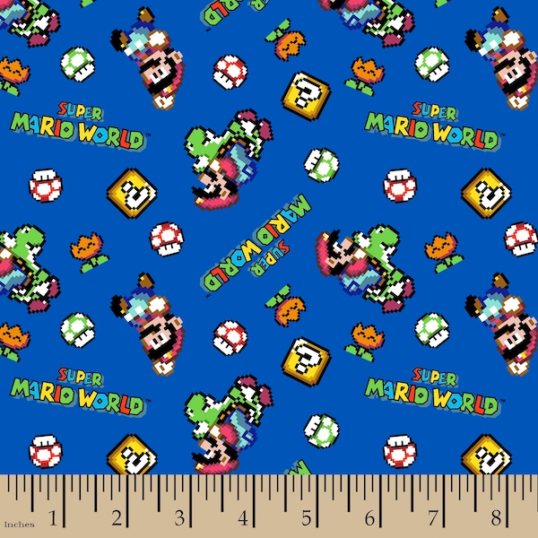 Super Mario World Fabric - Mario Fabric - Nintendo Fabric - Video Game Fabric