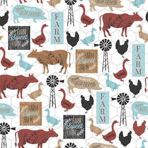 Tela de granja roja - tela ranchera - tela FFA - tela de los futuros agricultores de América - tela de granjero - vaca - cerdo - pollo - pato - ganso - Hog