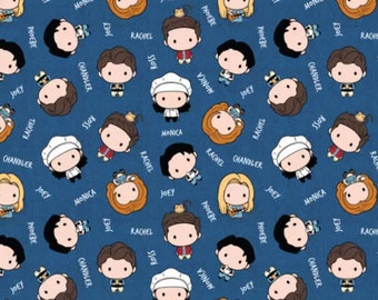 Friends Flannel Fabric - Friends Kawaii Friends Fabric - Chick and Duck - Central Perk - Rachel - Ross - Phebe - Chandler - Joey - Monica