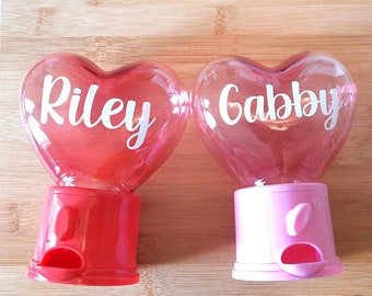 Personalized Valentines Day Candy Machines - Personalized Valentines Containers - Valentines Day Gifts - 6in Containers - Plastic Heart