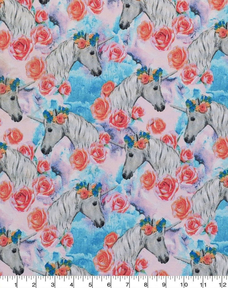 Unicorn Cotton Fabric by the Yard Unicorns on Gray Cute Etsy