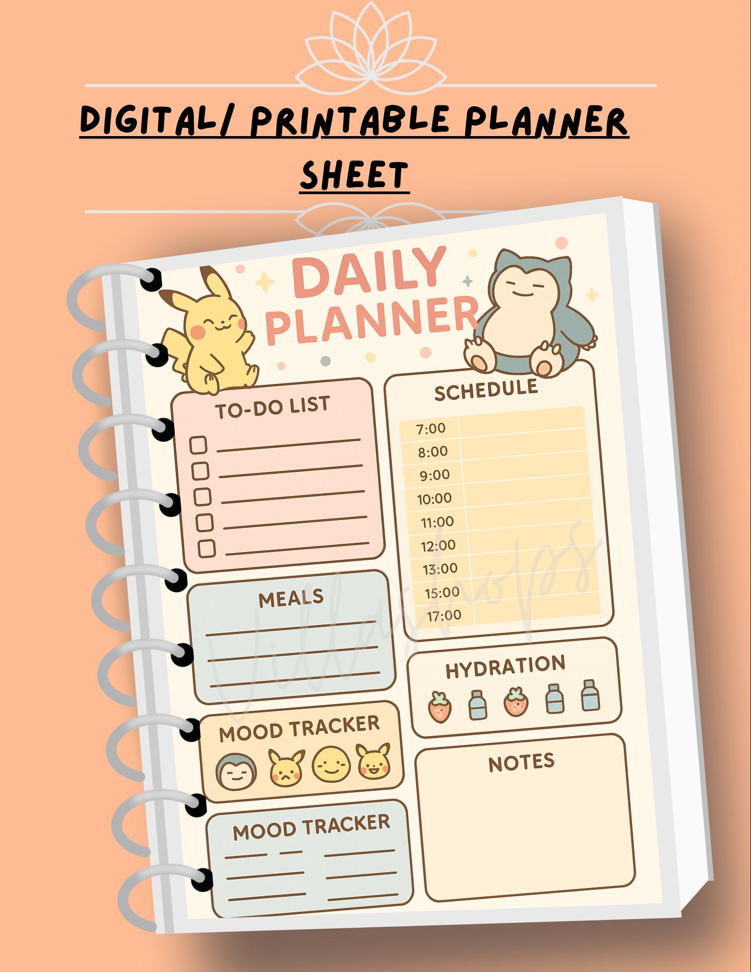 Cute Pokémon Daily Planner Page Printable & Digital Pikachu and Snorlax To-do List, Schedule ...