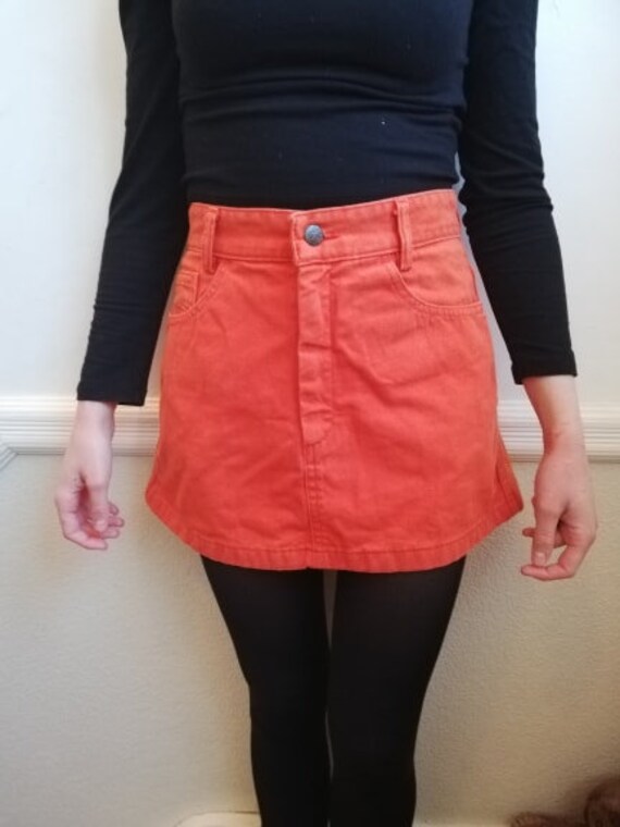 orange denim skirt