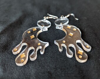 Dangling Resin Moon Earrings, Acrylic Inked